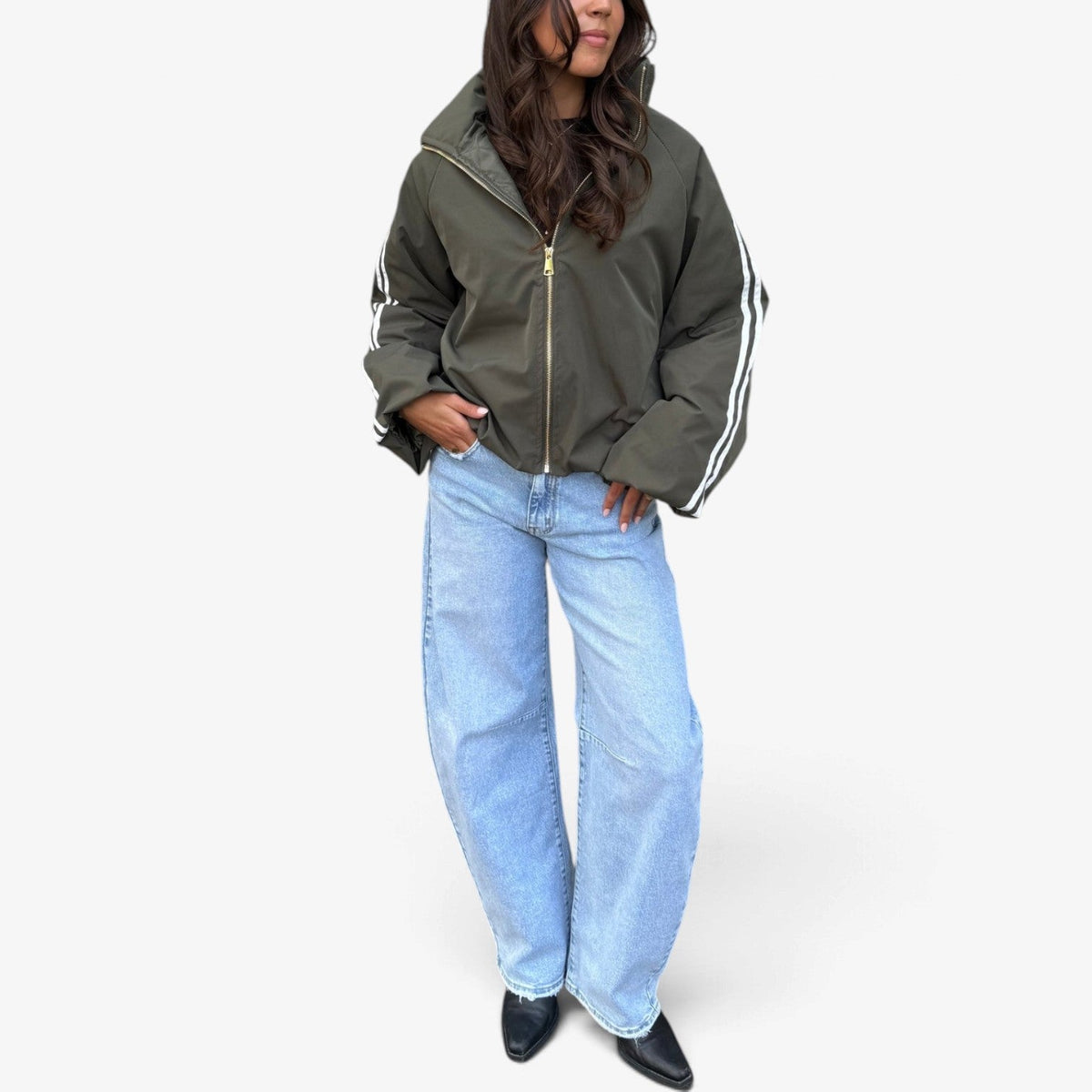 Clarisse™ Pruhovaná bomber bunda s detailem na rukávech