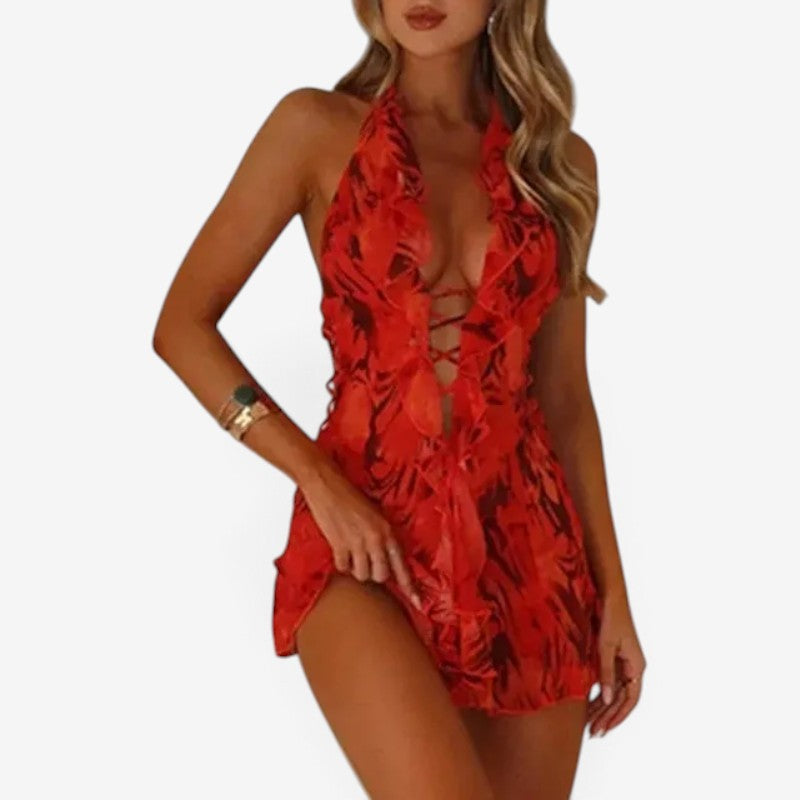 Glenda™ Volánkové midi šaty s halter výstřihem
