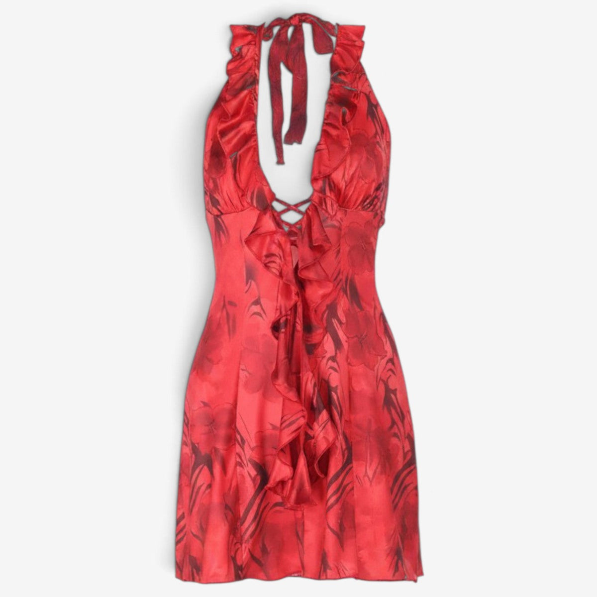 Glenda™ Volánkové midi šaty s halter výstřihem