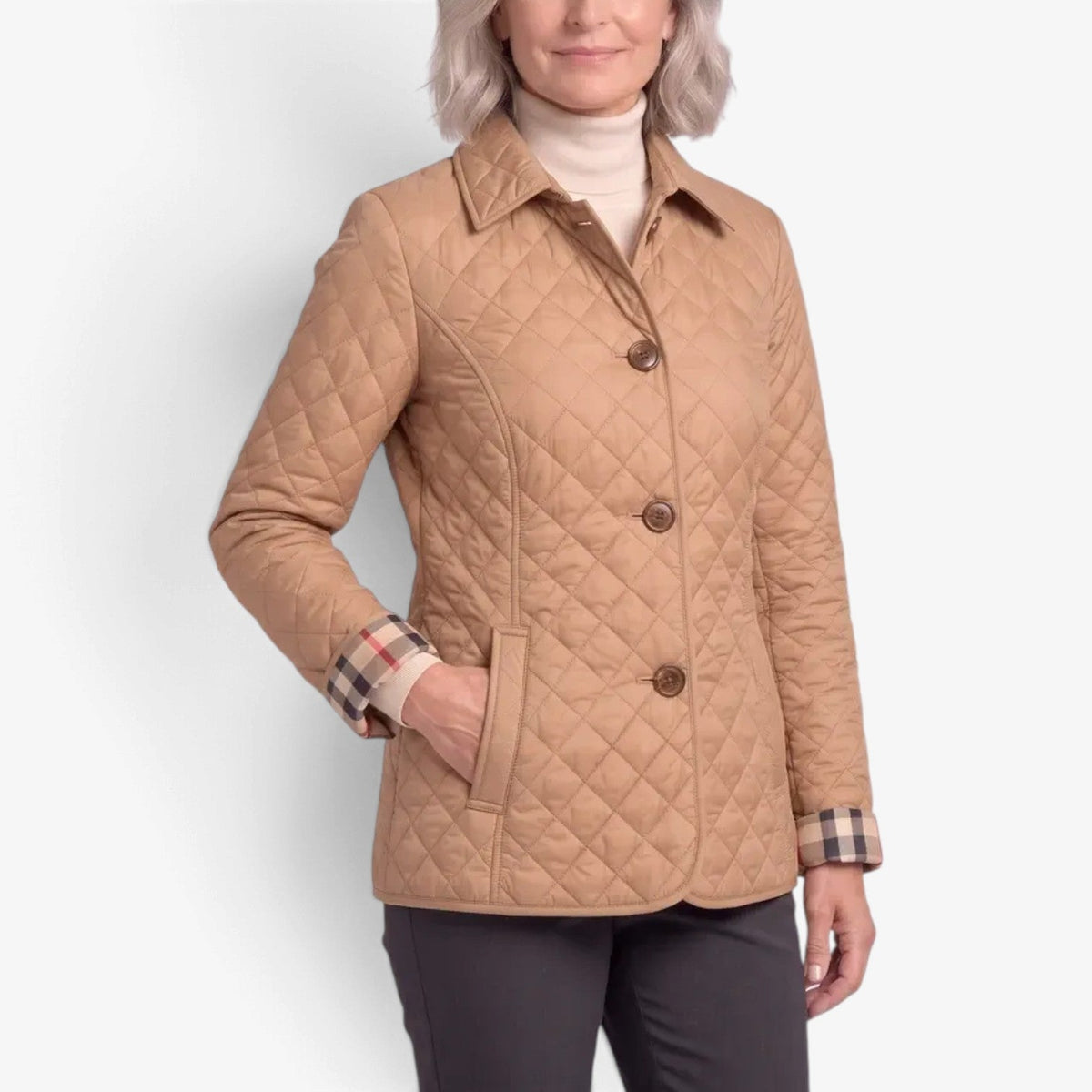 Cordelia™ Prošívaná bunda s kosočtvercovým vzorem a knoflíky