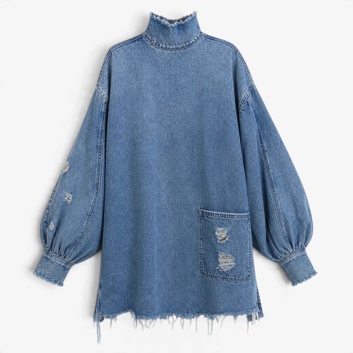 Evelyne™ Oversized Džínové Šaty s Distressingem