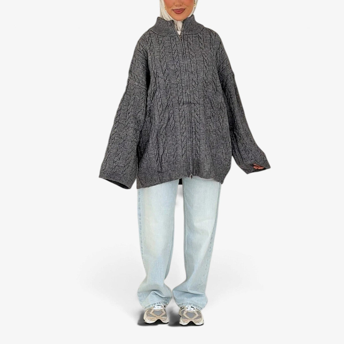 Florine™ Texturovaný pletený svetr s polovičním zipem