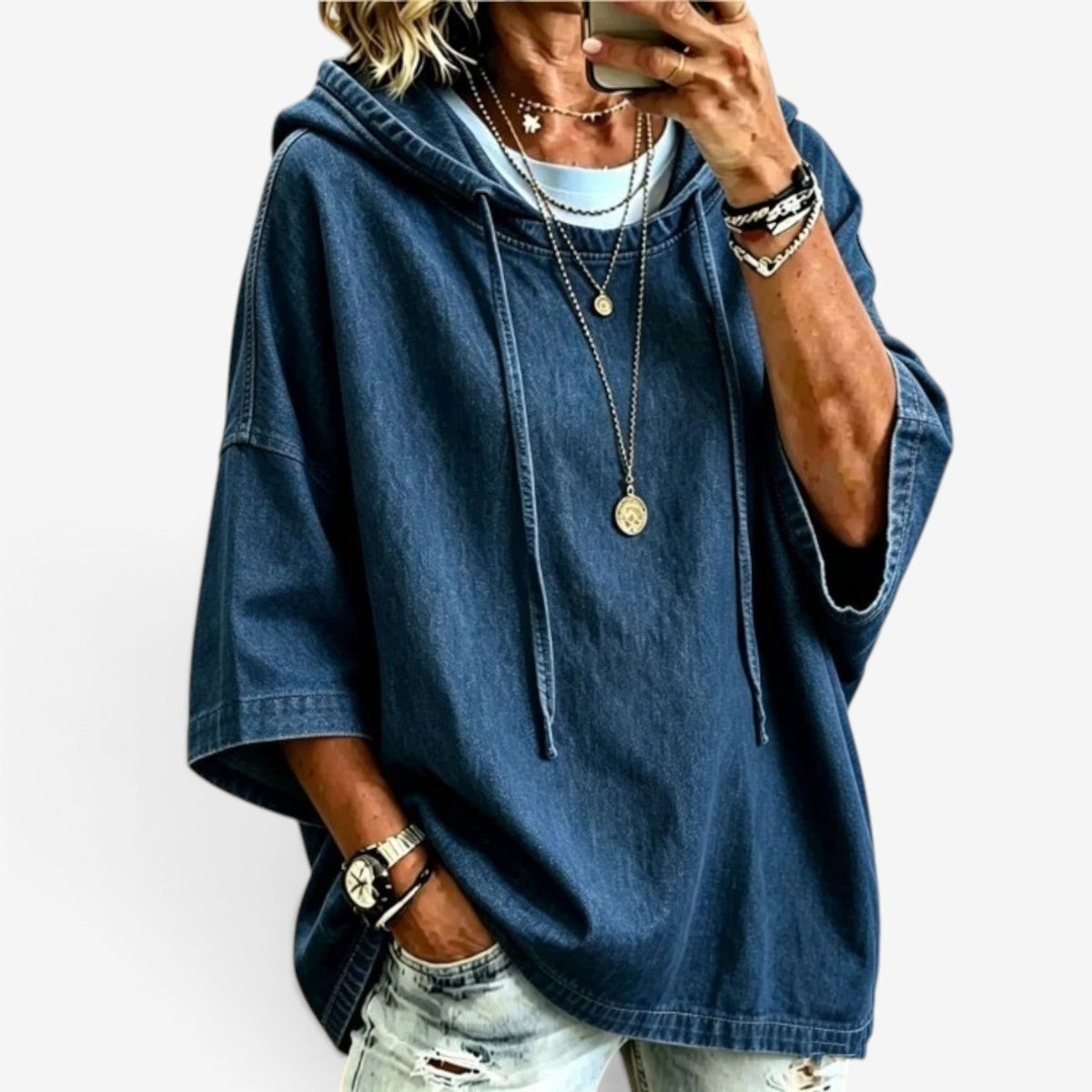 Richelle™ Oversized džínová mikina s kapucí