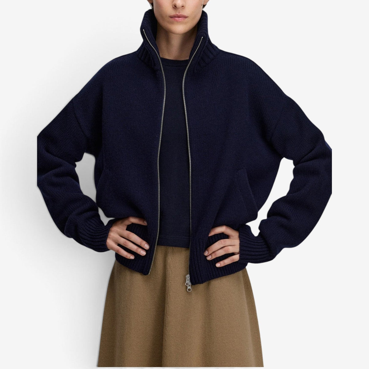 Rhea™ Pletená bunda na zip s hrubým vzorem