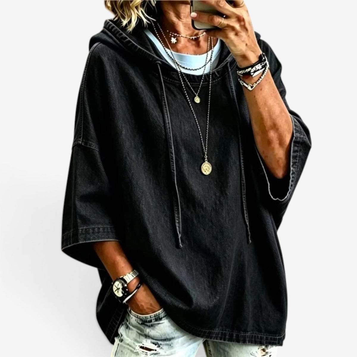 Richelle™ Oversized džínová mikina s kapucí