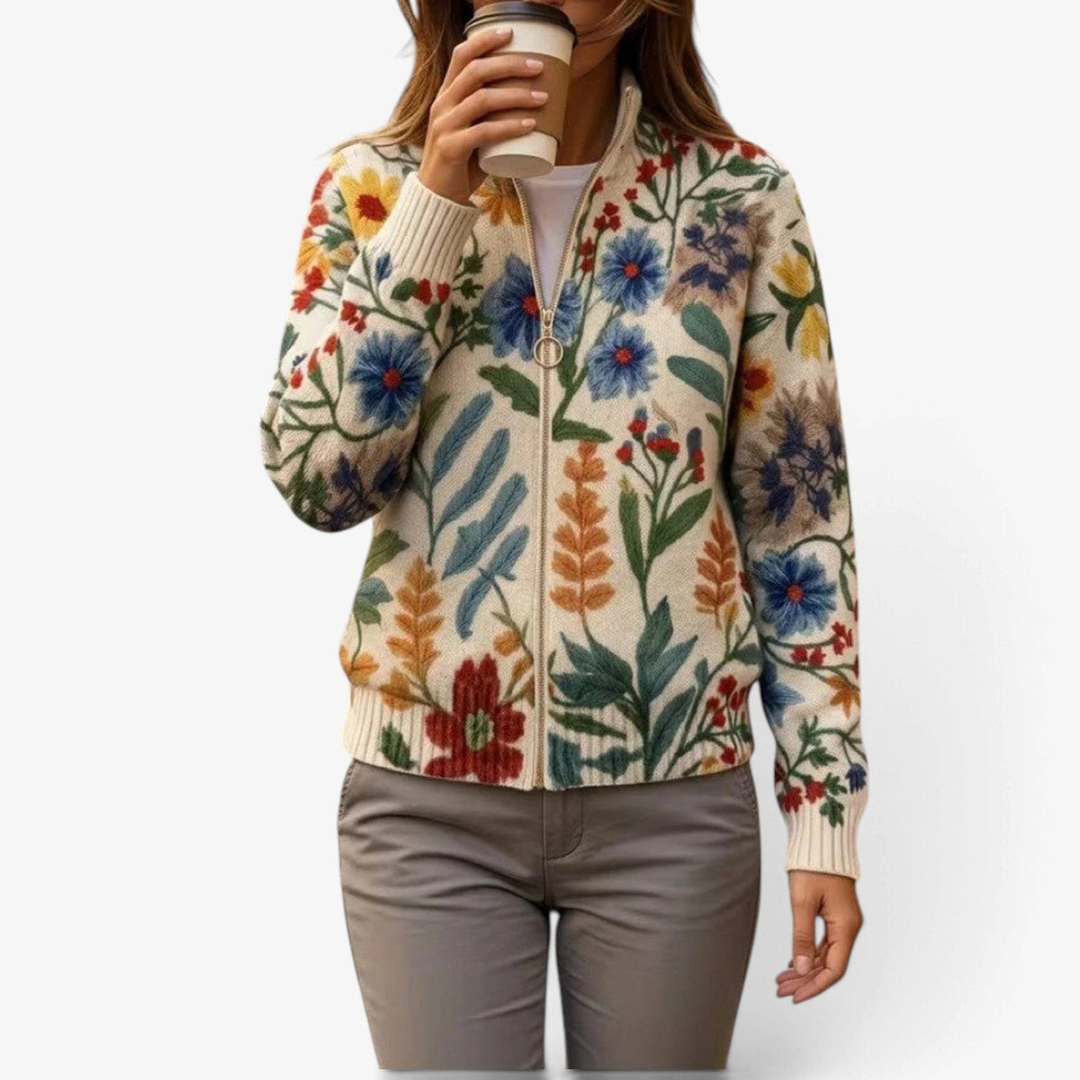 Romane™ Pletená bunda s botanickým vzorem