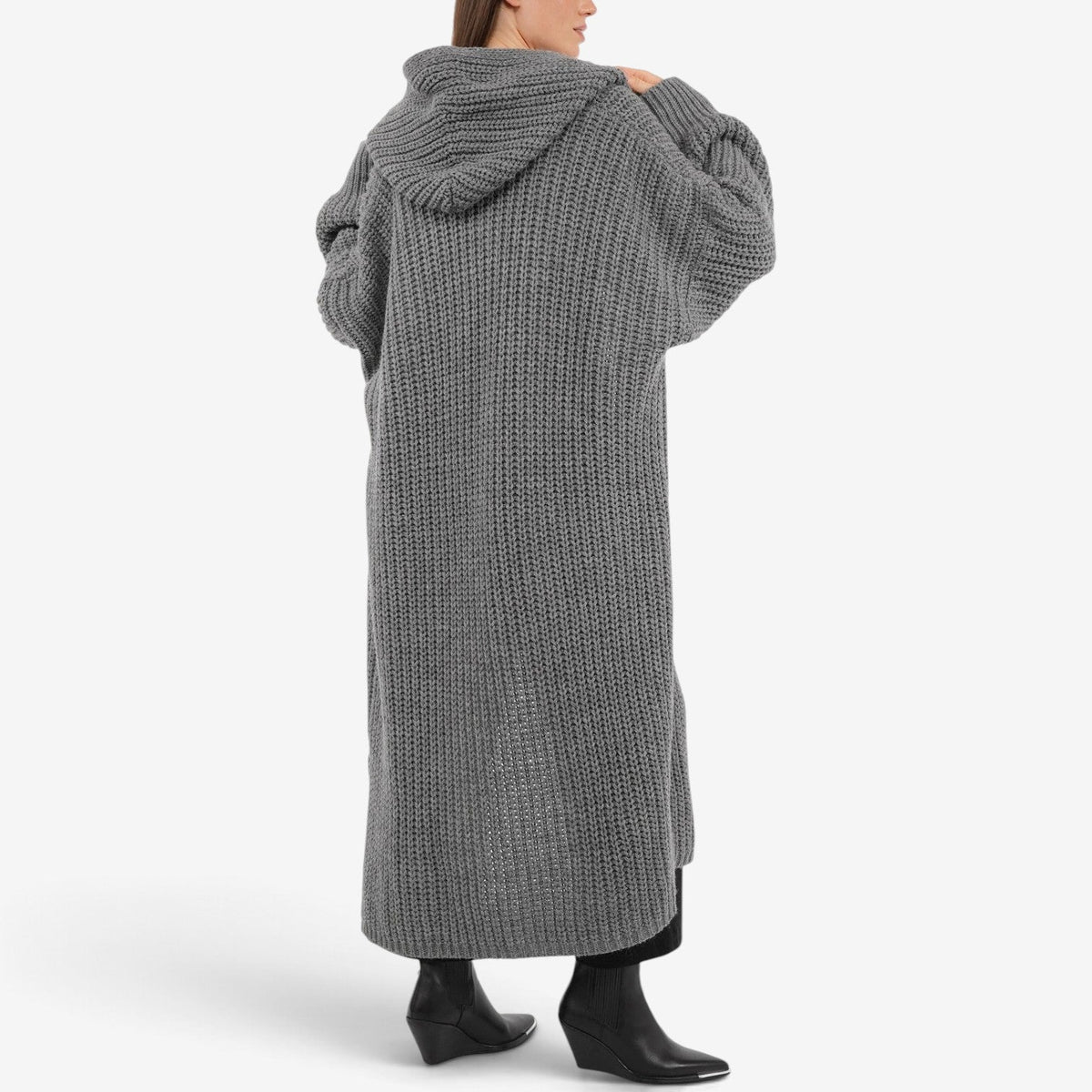 Solenne™ Silně pletený kardigan s kapucí