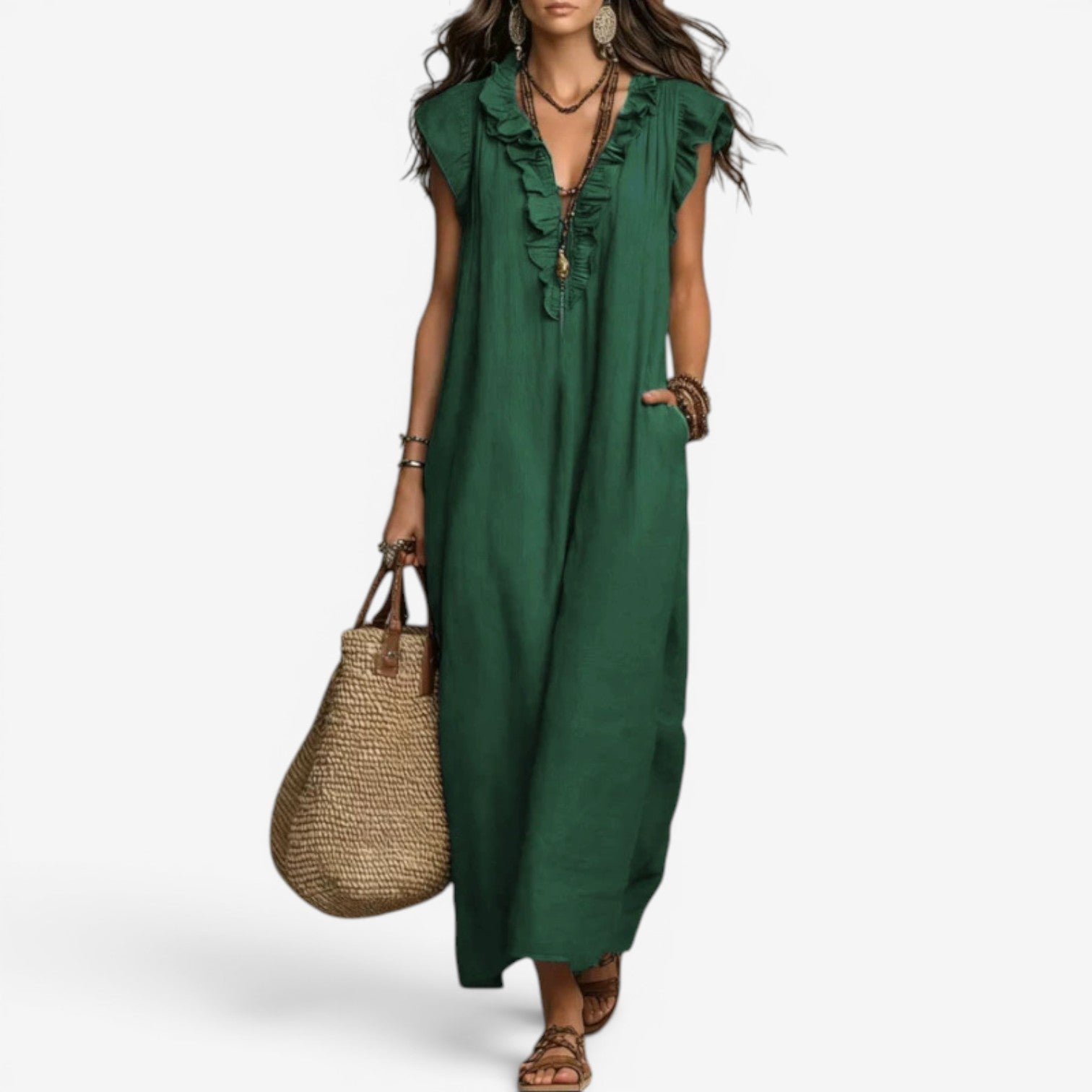 Jiuna™ Dlouhé lněné šaty