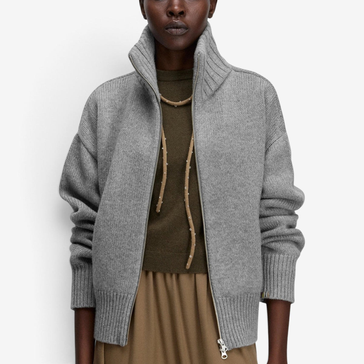 Rhea™ Pletená bunda na zip s hrubým vzorem