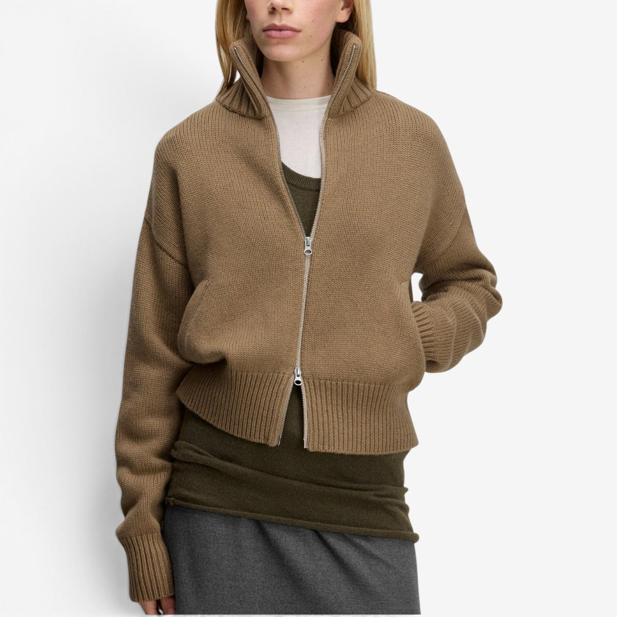 Rhea™ Pletená bunda na zip s hrubým vzorem