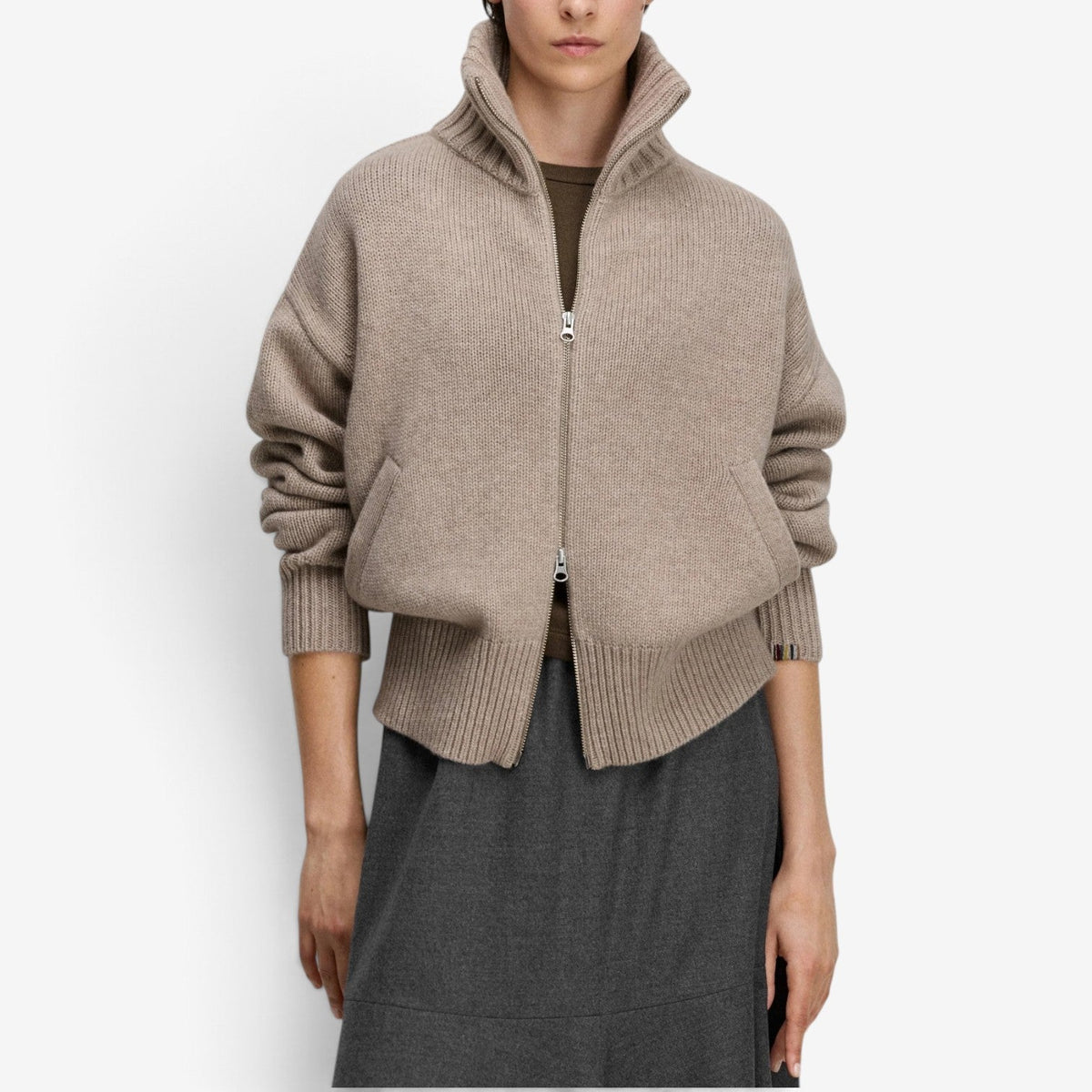 Rhea™ Pletená bunda na zip s hrubým vzorem