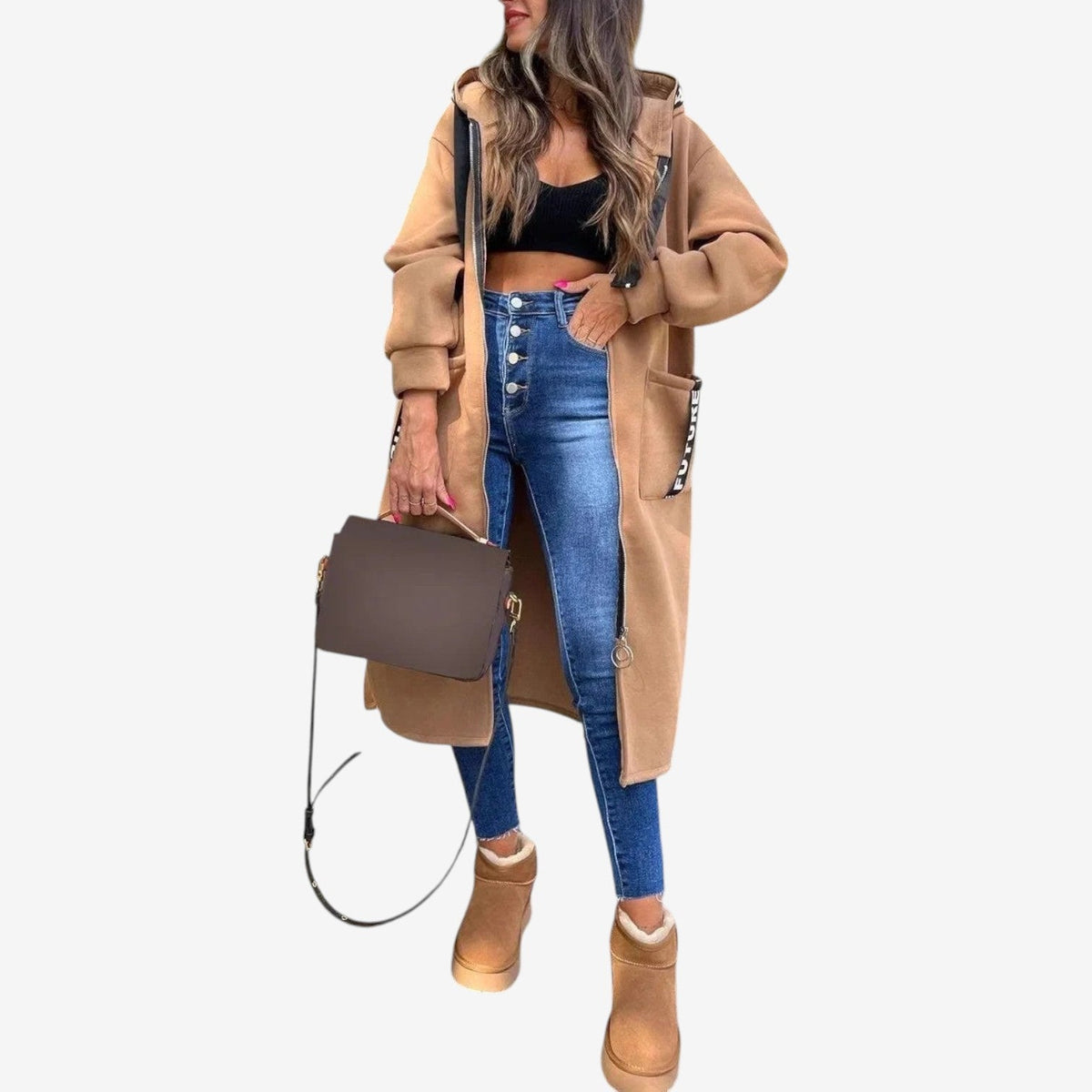 Farrah™ Oversized kabát s kapucí a dlouhou délkou
