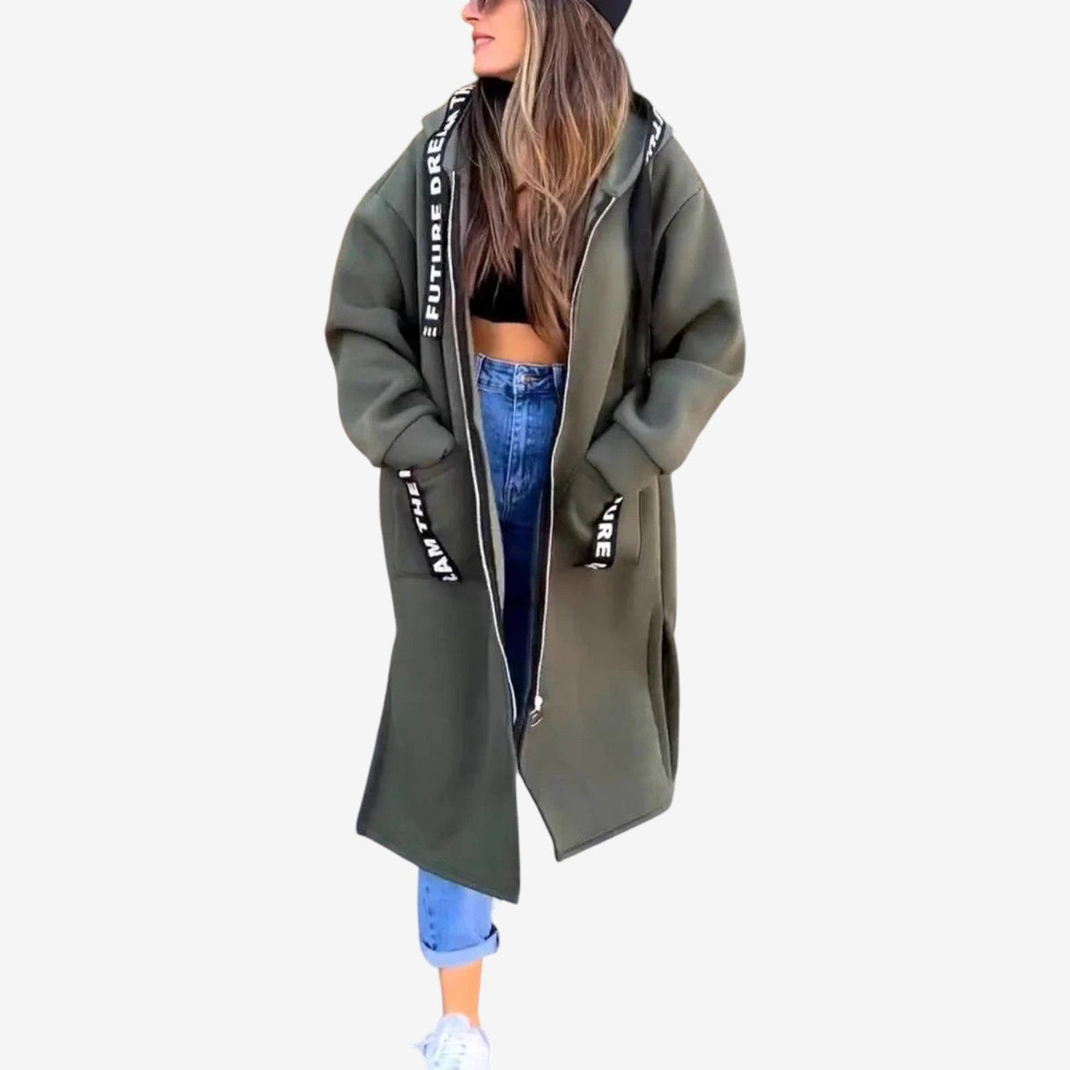 Farrah™ Oversized kabát s kapucí a dlouhou délkou