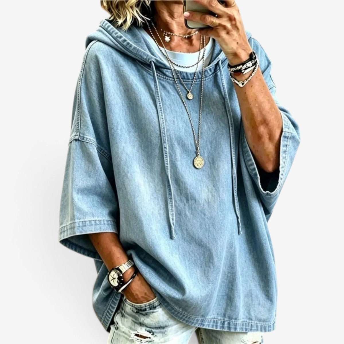 Richelle™ Oversized džínová mikina s kapucí