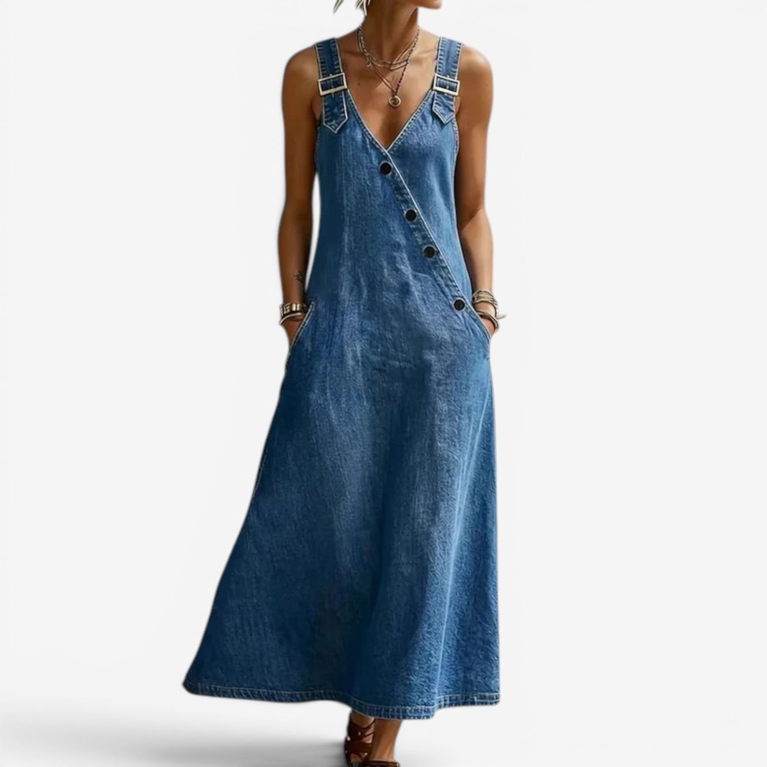 Ellen™ Styl dlouhých džínové šaty